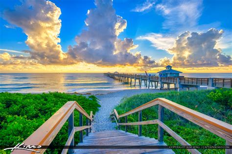 Juno Beach Pier Color and Clouds Over Atlantic Ocean | HDR Photography ...