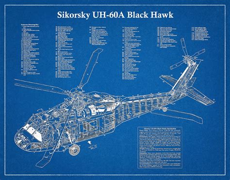 UH-60A Black Hawk Helicopter Print, Sikorsky UH-60A Helicopter Blueprint, Helo Pilot Gift ...