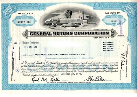 Vintage General Motors Stock Certificate Blue - Etsy