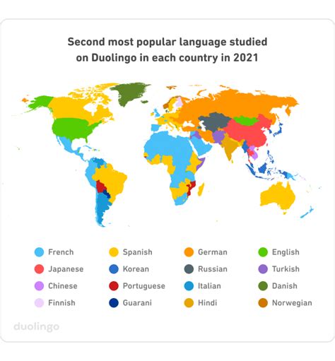 Most studied languages on Duolingo in each country according to a new ...