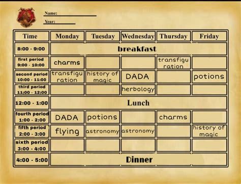 Hogwarts Timetable | Harry Potter School Schedule