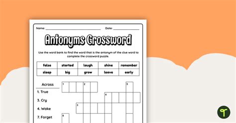 Antonyms Crossword Puzzle | Teach Starter