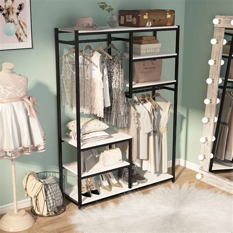 Tribesigns Free standing Closet Organizer, Double Hanging Rod Clothes ...