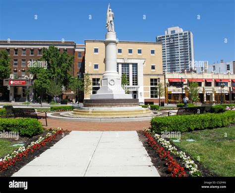 Memorial statue and theaters in downtown New Brunswick, NJ Stock Photo - Alamy