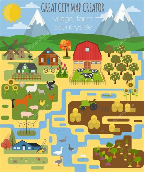 Great city map creator. Village, farm, countryside, agriculture. ⬇ Vector Image by © A7880S ...