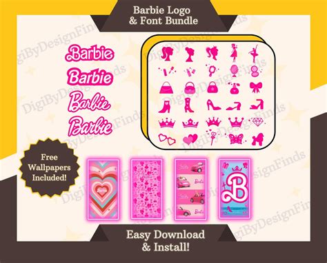 Barbie Doll Font and 30 Logo Bundle Plus Free Wallpaper Bonus Svg, Png ...