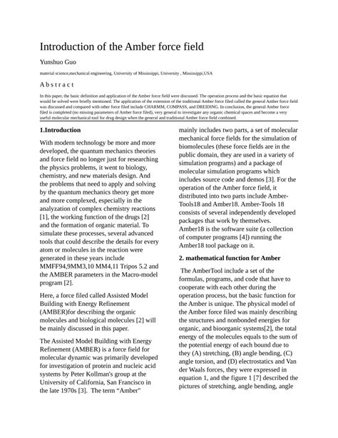 (PDF) Introduction of the Amber force field