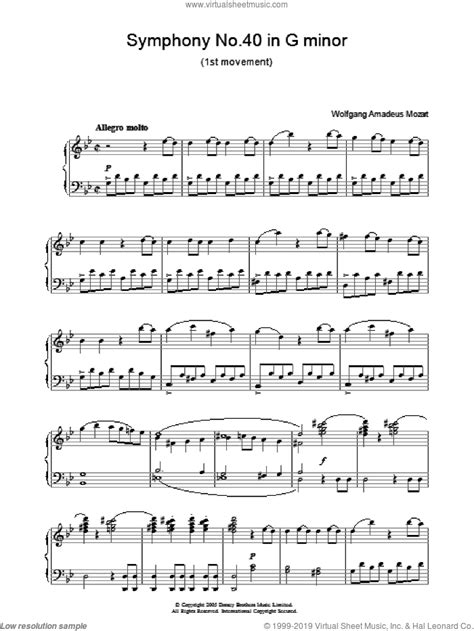 Mozart - Symphony No. 40 (Theme) sheet music for piano solo [PDF]