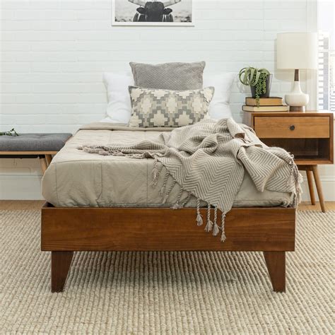 Solid Wood Twin Platform Bed - Walnut at Futonland