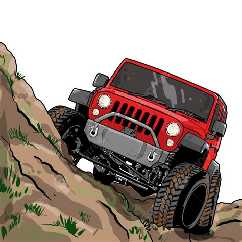 Offroad Jeep Cartoon Illustration, Cartoon Clipart, Jeep Clipart, Offroad PNG Transparent ...