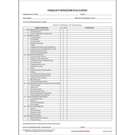 Printable Forklift Operator Evaluation Form