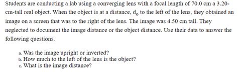 Solved Students are conducting a lab using a converging lens | Chegg.com