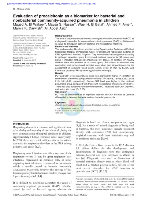 (PDF) Evaluation of procalcitonin as a biomarker for bacterial and nonbacterial community ...