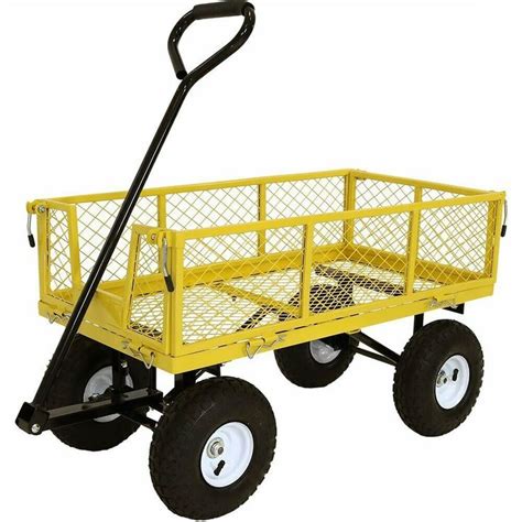 Utility Cart Wagon Yellow 4 Wheel Folding Sides 400 Pound Capacity Yard Garden #Sunnydaze ...