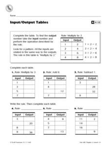 Input- Output Tables Worksheet for 4th - 6th Grade | Lesson Planet