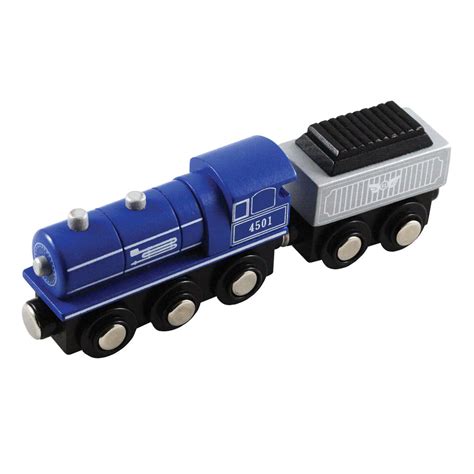 Wooden Toy Blue Steam Locomotive & Coal Tender | Li’l Chugs – MightyToy