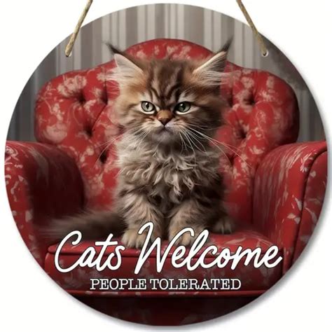 Wooden Cat Welcome Sign, Funny Wooden Hanging Sign, Home Decor, Room Decor, Cats Welcome People ...