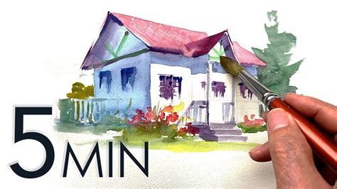 [Eng sub] 5min Easy Watercolor | Simple House Painting - YouTube