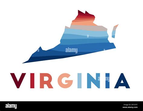 Virginia map. Map of the us state with beautiful geometric waves in red ...