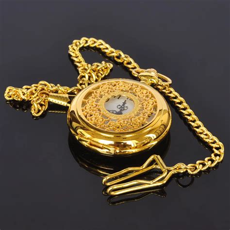 New Gold Flowers Design Mens Analog Quartz Luxury Elegant Pocket Watch W012-in Pocket & Fob ...