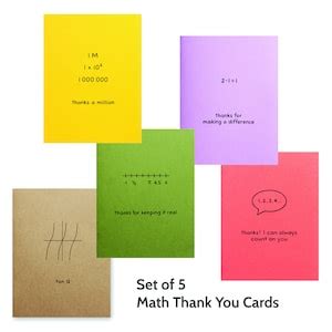 Math Thank You Card Set of 5 Teacher Tutor Parent Appreciation Grateful ...