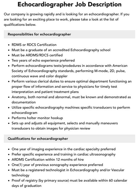 Echocardiographer Job Description | Velvet Jobs