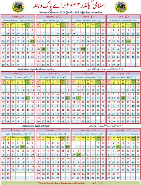 اسلامی کیلنڈر 2024 براے پاک و ہند – الاسلامی