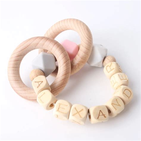 1pc Customize The Baby's Name Sensory Chewing Toys Original Wooden Teether Nursing Bracelet Baby ...