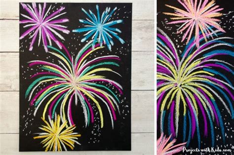 Festive Chalk Pastel Fireworks Art Project - Projects with Kids