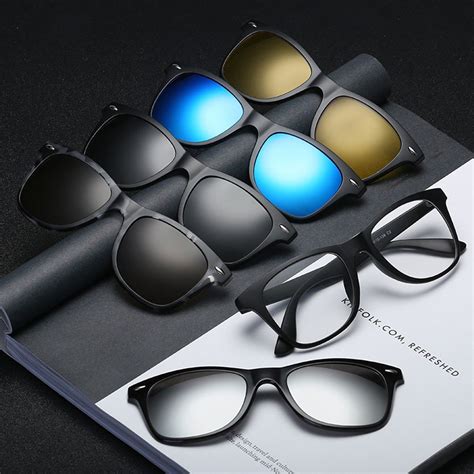 HJYBBSN Clip on Sunglasses clip on glasses square Lens Men Women mirror ...