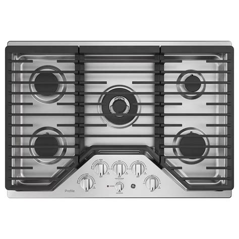 GE Profile 30-inch W Gas Cooktop with 5 Burners with Rapid Burner Technology in Stainless ...