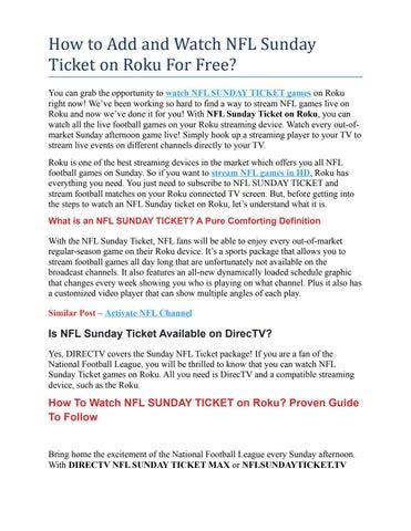 How to Add and Watch NFL Sunday Ticket on Roku For Free? by QuizukiQuiz ...