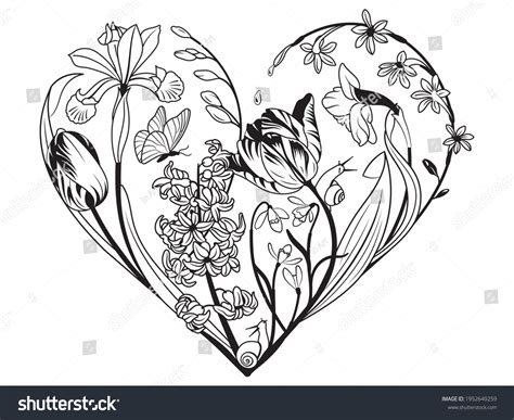 Illustration Beautiful Heart Flowers Leaves Symbol Stock Vector (Royalty Free) 1952640259 ...