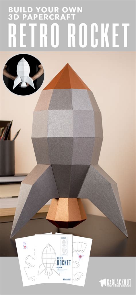 Rocket Papercraft Template, DIY Papercraft, 3D Rocket, Printable Space Prop, Low Poly Retro ...