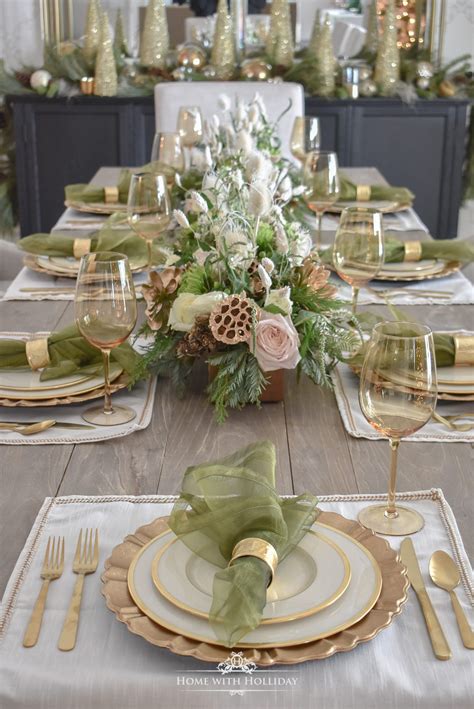 Elegant Green and Gold Christmas Tablescape - Home with Holliday | Christmas dining table ...