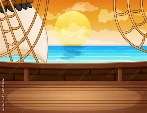 Seascape view from the pirate ship wooden deck Stock Vector | Adobe Stock