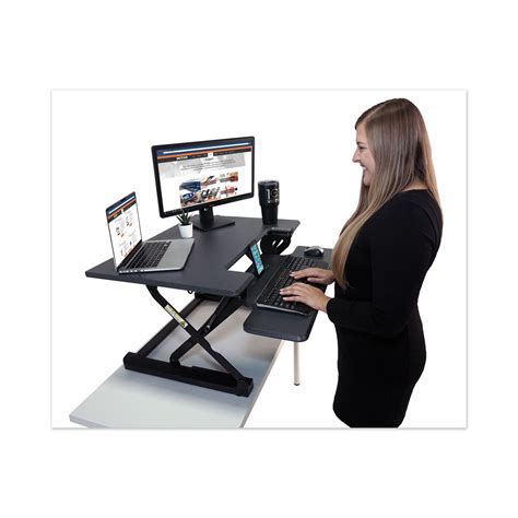 High Rise Height Adjustable Standing Desk with Keyboard Tray, 31" x 31.25" x 5.25" to 20", Gray ...