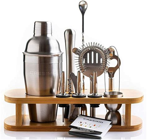 Cocktail Shaker Set with Bamboo Stand 12 Piece Bar Shaker Set | eBay