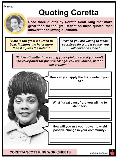 Coretta Scott King Worksheets & Facts | Life, Advocacy, Legacy