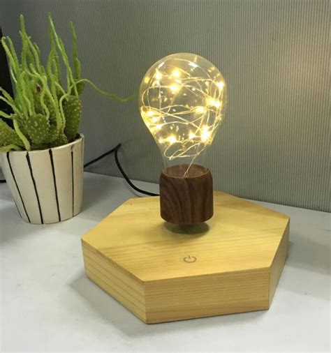 new 360 rotating wooden base magnetic floating levitating led bulb lamp ...