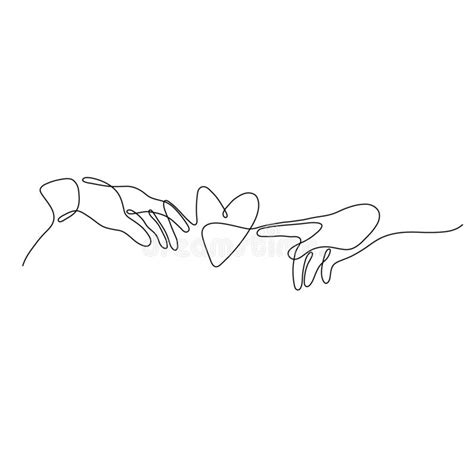 One Line Male and Female Hand are Drawn To the Heart Design Silhouette. Valentine`s Day. Love ...