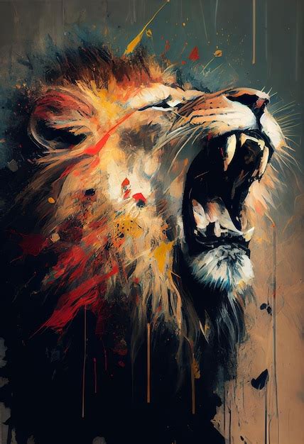 Premium AI Image | A painting of a roaring lion