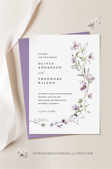 Lavender wedding invitation template sage green wedding etsy – Artofit