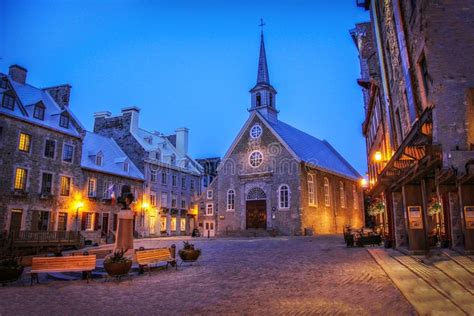 Place-Royale Public Square in Quebec City Canada at Night Stock Image ...