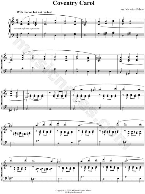 Traditional "Coventry Carol" Sheet Music (Piano Solo) in A Minor - Download & Print - SKU: MN0047759