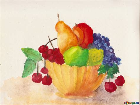 Drawing painted watercolor still life with fruit free image - № 49238