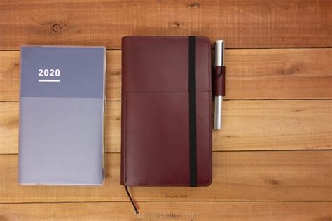 Kokuyo Jibun Techo 3 in 1 A5 Slim Planner Cover in Burgundy Leather with Pockets and Pen Loop