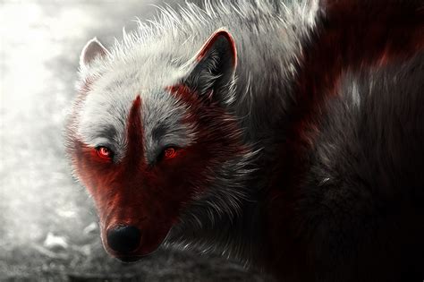 Pictures Wolves Blood Snout animal Glance Painting Art