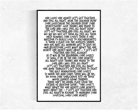 One Love Lyrics PRINT Bob Marley Modern Minimalist Music