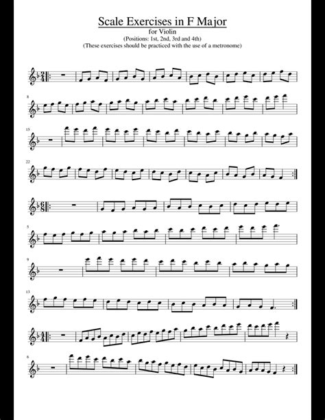 Scale Exercises in F Major for Violin sheet music for Violin download free in PDF or MIDI